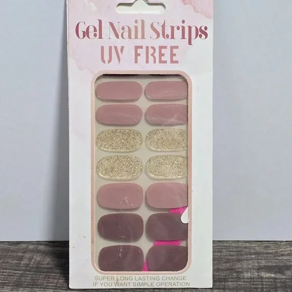 🖤 3/$12 Mauve, Purple and Gold Glitter Nail Polish Strips - No UV Brand New - Picture 2 of 3